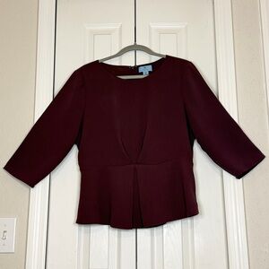 CeCe Burgundy Peplum Top Size 10 Women’s Dressy 3/4 Sleeve Blouse